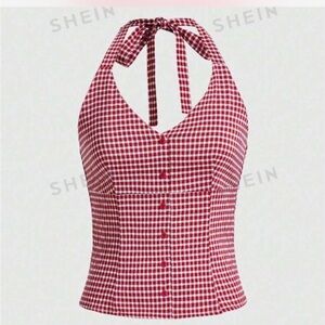 SHEIN Red Gingham Halter Top - Small/Medium